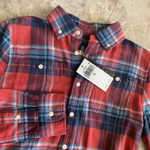 Polo‎ Ralph Lauren Shirt Dress Girls 14 Red Plaid Drop Waist Ruffle Collar NWT